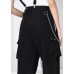 Art Black High Waist Pockets Carpenter Pants