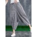 Stitching Cotton Linen Drop Crotch Pants Summer Linen Plaid Loose Large Size