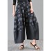 Stylish Black Print asymmetrical design Cotton Linen Wide Leg Pants Summer