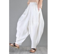 Vintage White Loose Cotton Linen Radish trousers Summer Pants